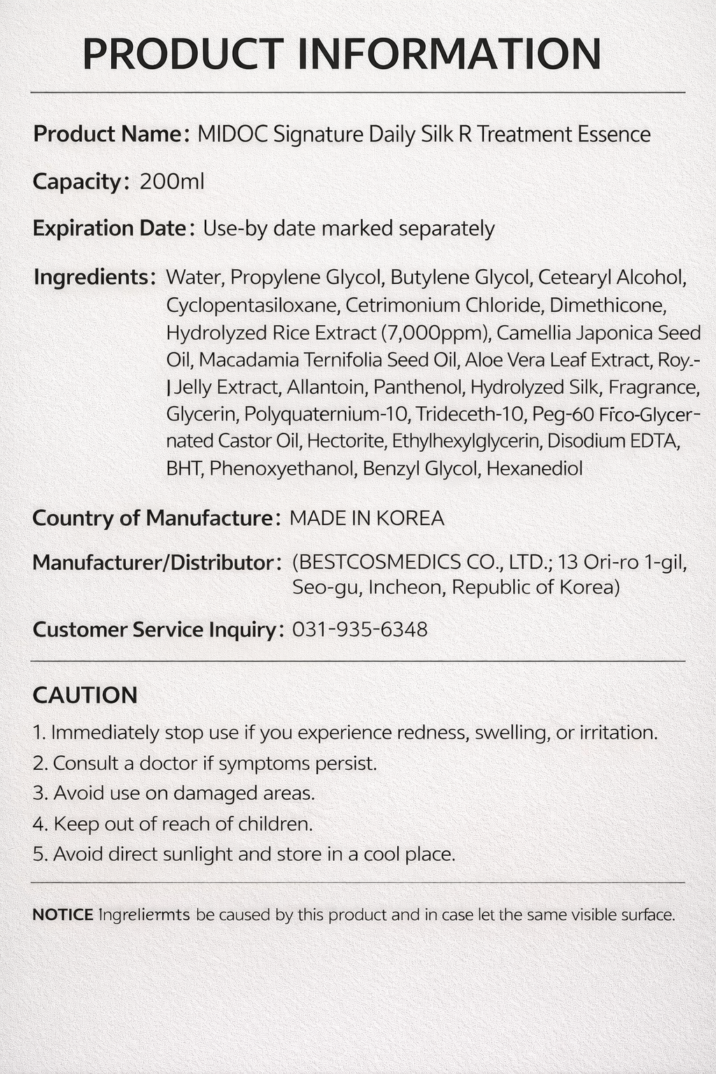 MIDOC Daily Silk R Treatment Essence (No-Wash)